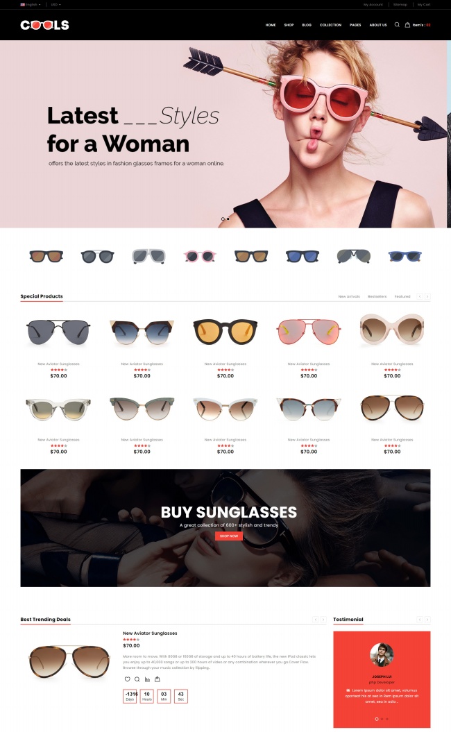 时尚女士墨镜HTML5网站模板