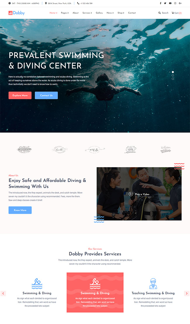 游泳潜水培训公司HTML5模板